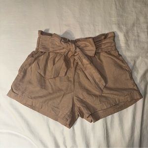 ♥️ Abercrombie & Fitch A&F Pull-on Tie Front Linen Shorts Pockets Tan Beige XS